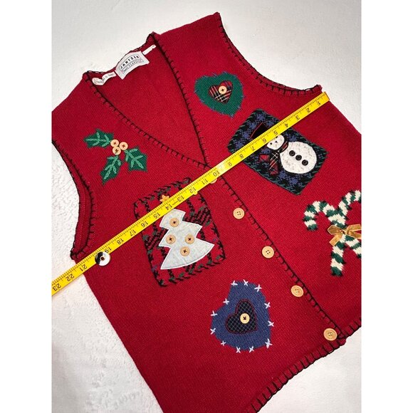 VTG JANTZEN Christmas Sweater Vest Women’s Red Holiday Snowman Tree Embroidered - Picture 5 of 7